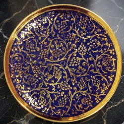 Handcrafted Brass Blue & Gold Floral Decorative Plate