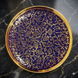 Handcrafted Brass Blue & Gold Floral Decorative Plate