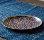 Premium brass decorative plate with blue enamel and intricate gold floral design for wall decor